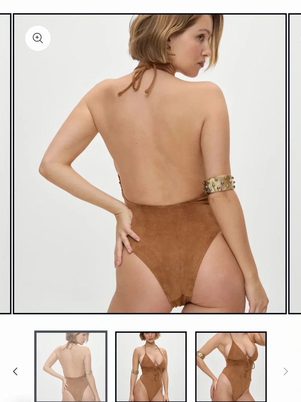 Frankie’s Bikinis x Bella Hadid Suede One Piece Swimsuit Bodysuit